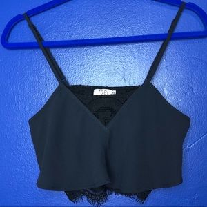 Tobi Flowy Dark Blue Crop Cami Top w/ Layered Lace and Adjustable Straps